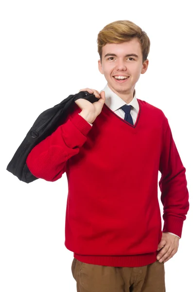 Estudiante con bolsa aislada en blanco —  Fotos de Stock