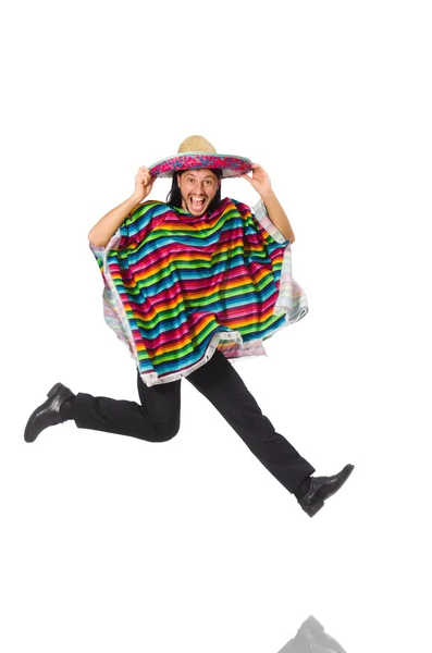 Hombre guapo en poncho vívido aislado en blanco — Foto de Stock