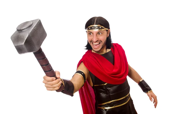 Gladiator met hamer geïsoleerd op wit — Stockfoto