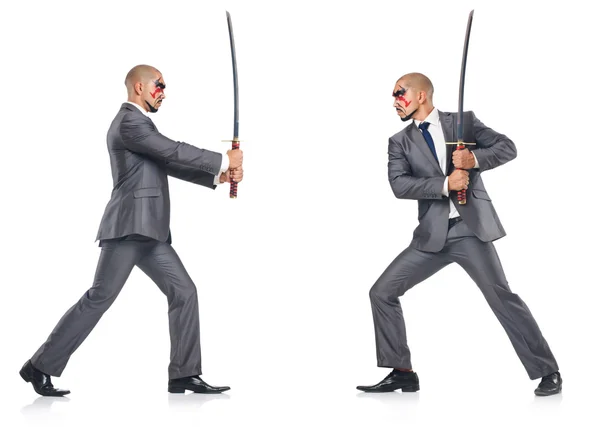 Two men figthing with the sword isolated on white — Stock Photo, Image