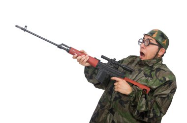 Beyaz izole silahlı askeri adam