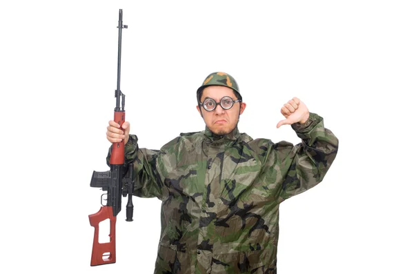 Military man with a gun isolated on white — Stock Photo, Image