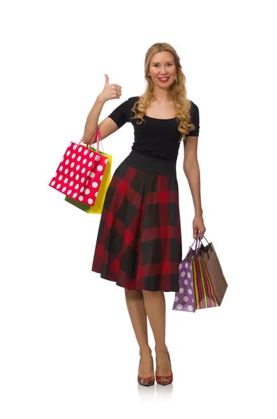 Young woman in plaid dress — Stock Photo, Image