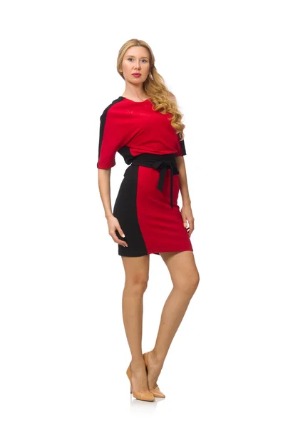 Kırmızı siyah elbiseli güzel Bayan — Stok fotoğraf
