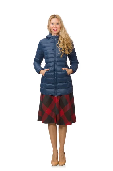 Pretty female model in blue jacket — Stock Photo, Image