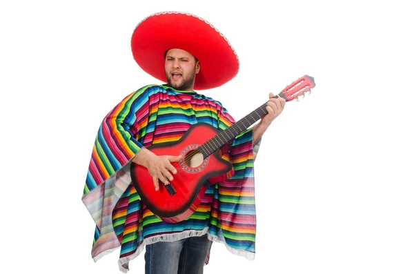 Funny mexican with guitar isolated on white — Stock Photo, Image