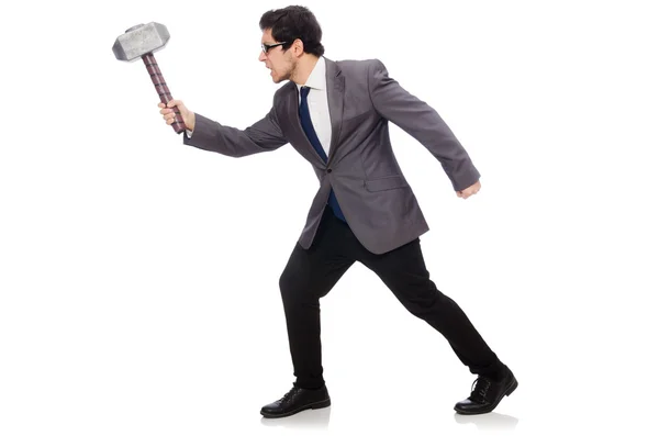 Hombre de negocios sosteniendo martillo aislado en blanco —  Fotos de Stock