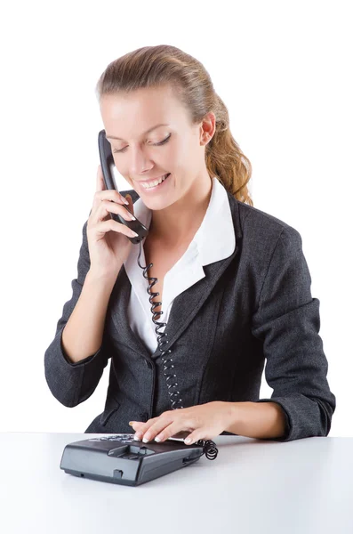 Gerente de oficina bastante hablando por teléfono aislado en blanco — Foto de Stock