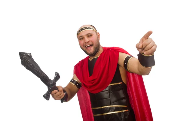 Gladiator met zwaard geïsoleerd op wit — Stockfoto