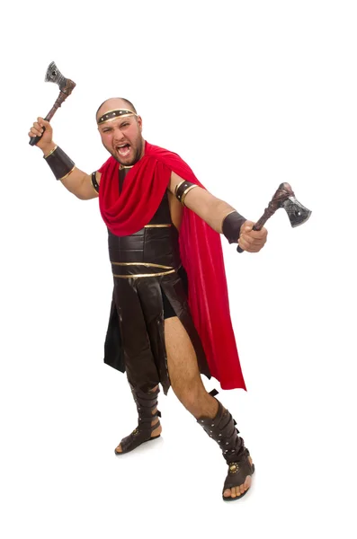 Gladiator med yxa isolerad på vit — Stockfoto