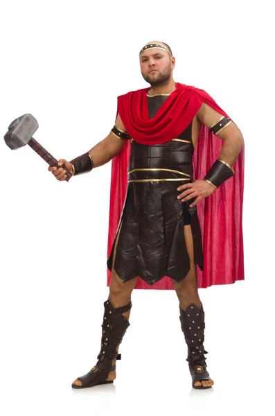 Gladiator med hammare isolerad på vit — Stockfoto