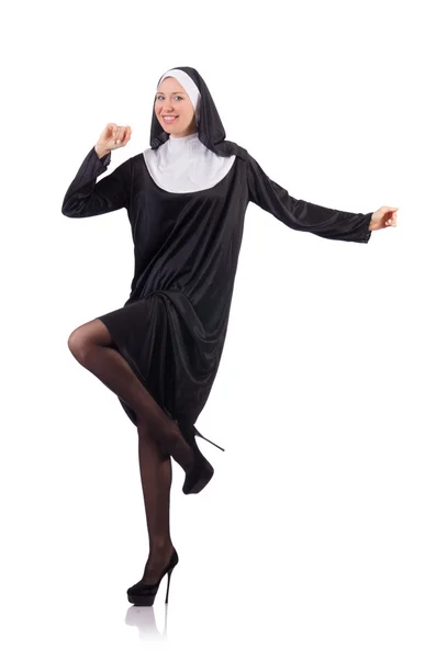 Pretty nun isolated on white — Stock Photo, Image