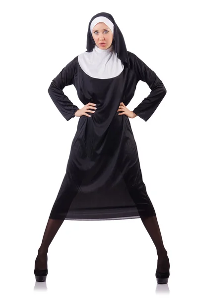 Pretty nun isolated on white — Stock Photo, Image