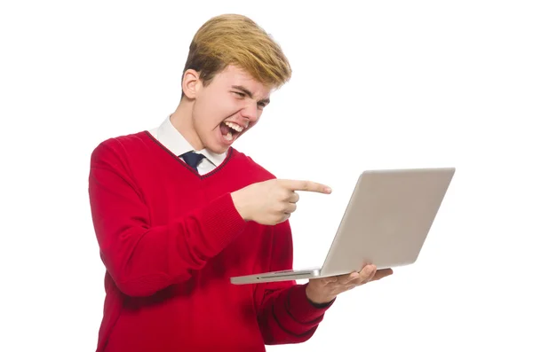 Estudiante usando portátil aislado en blanco —  Fotos de Stock