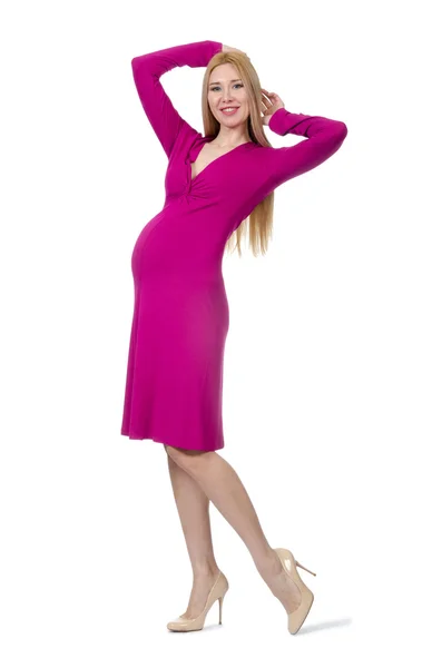 Pretty pregnant woman in pink dress — Stock Photo, Image