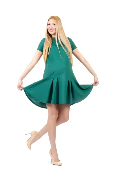 Schöne schwangere Frau im grünen Kleid — Stockfoto