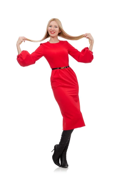 Krásná žena v červené dlouhé šaty Stock Fotografie