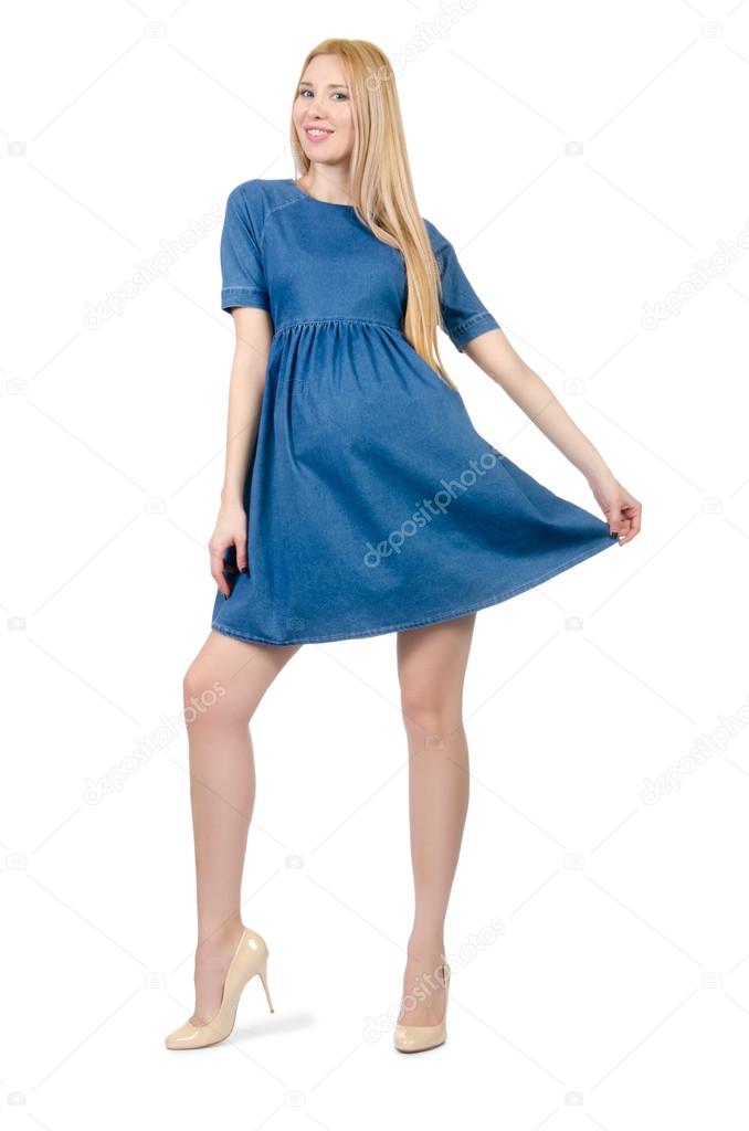 Beautiful pregnant woman in blue dress