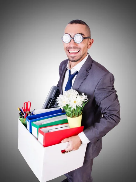 Man being fired with box — Stock Photo, Image