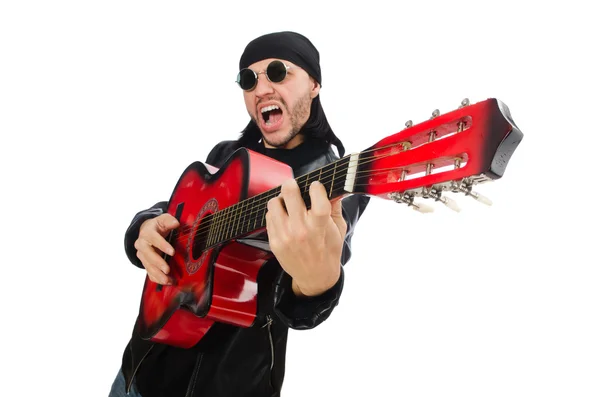 Gitarzysta izolowany na białym — Zdjęcie stockowe