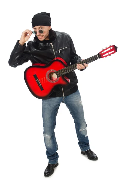 Guitar player isolated on the white — Stock Photo, Image