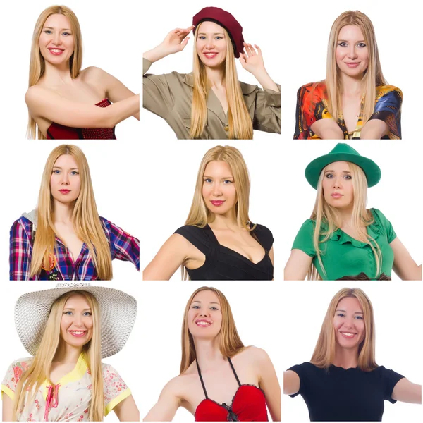 Collage aus vielen Gesichtern aus demselben Modell — Stockfoto