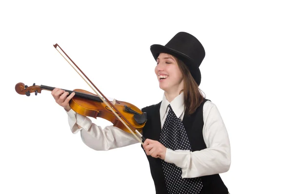 Violoniste femme isolée sur blanc — Photo