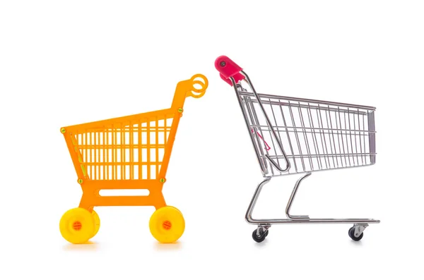 Shopping supermarket trolley isolated on the white — Stock Photo, Image