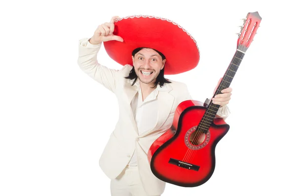 Guitarrista mexicano isolado em branco — Fotografia de Stock