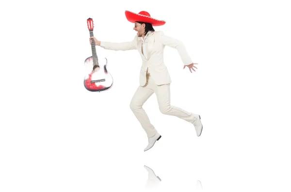 Mexican guitar player isolated on white — Stock Photo, Image