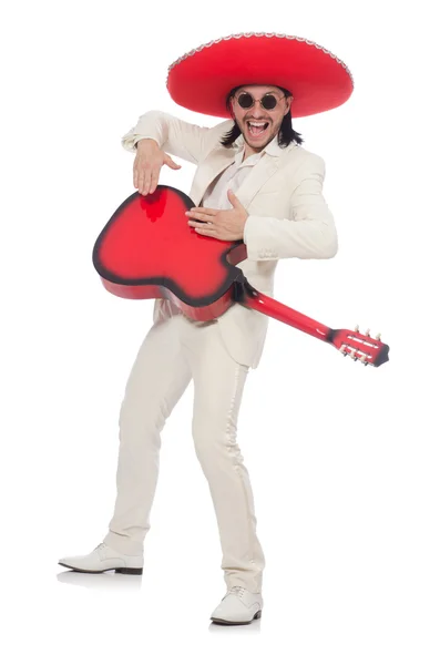 Guitarrista mexicano isolado em branco — Fotografia de Stock