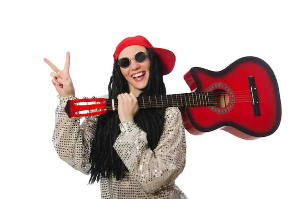 Femme guitariste isolé sur blanc — Photo