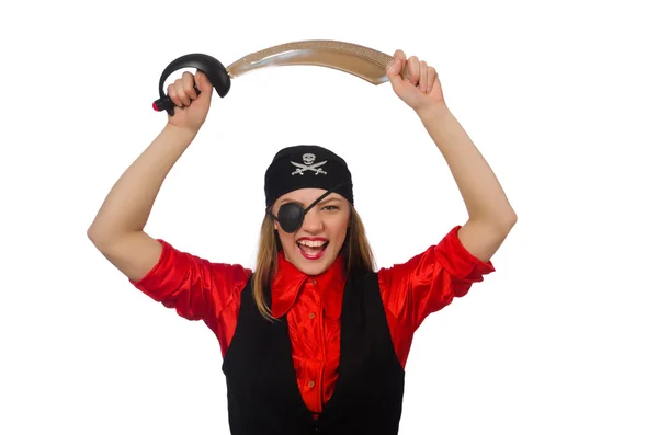 Pretty pirate girl holding sword — Stock Photo, Image