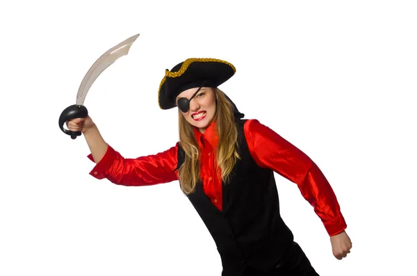 Pretty pirate girl holding sword — Stock Photo, Image