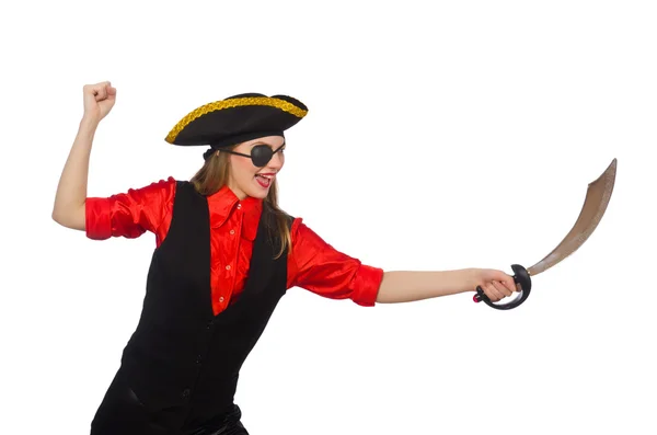 Bella ragazza pirata con la spada in mano — Foto Stock