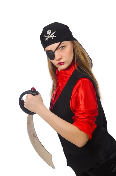 Pretty pirate girl holding sword — Stock Photo, Image