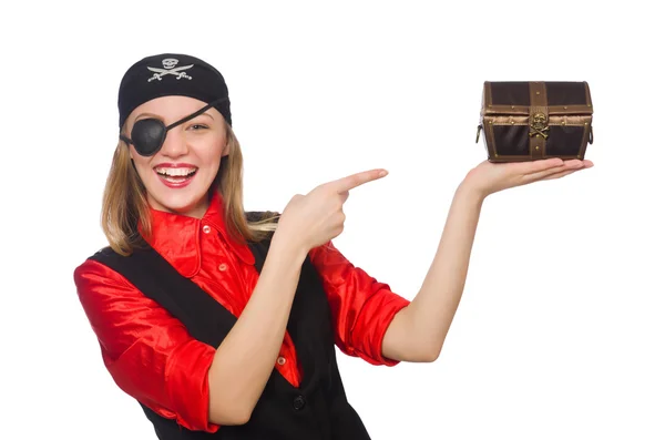 Ragazza pirata che tiene scatola toracica — Foto Stock