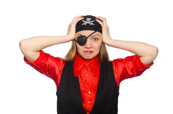 Hübsche Piratenmädchen isoliert auf weiß — Stockfoto