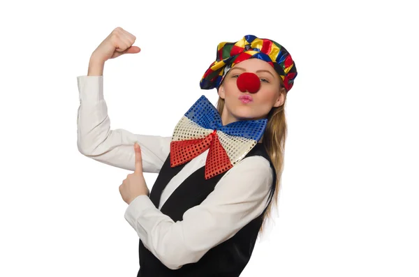 Hübsche weibliche Clown isoliert auf weiß — Stockfoto