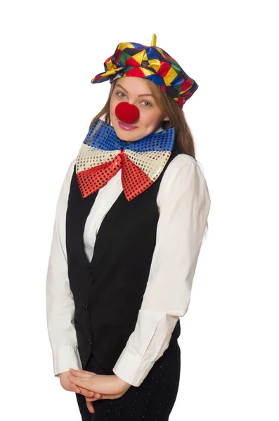 Pretty female clown isolated on white — Stock Photo, Image