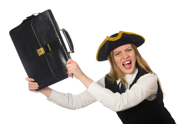 Pretty pirate girl holding bag — Stock Photo, Image