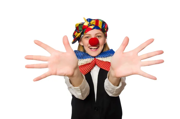 Ganska kvinnlig clown isolerad på vit — Stockfoto