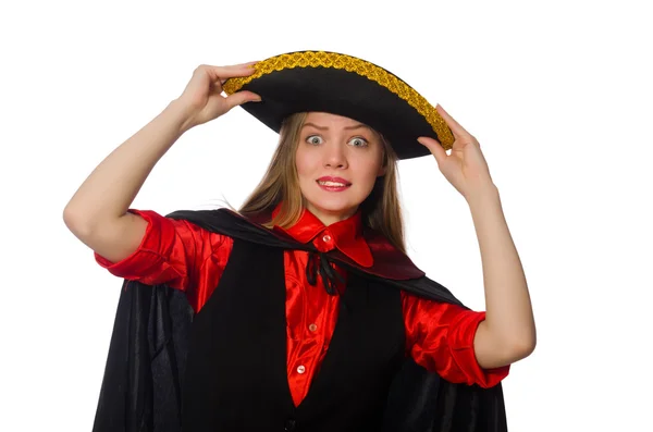 Jolie fille en vêtements de carnaval isolé sur blanc — Photo