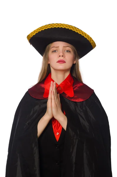 Mooi meisje in Carnaval kleding op wit wordt geïsoleerd — Stockfoto