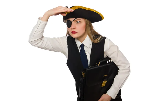 Ładny pirat dziewczyna gospodarstwa torba — Zdjęcie stockowe