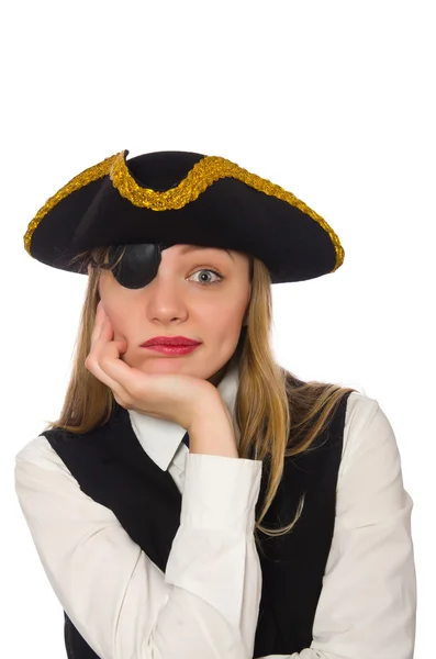 Hübsche Piratenmädchen isoliert auf weiß — Stockfoto