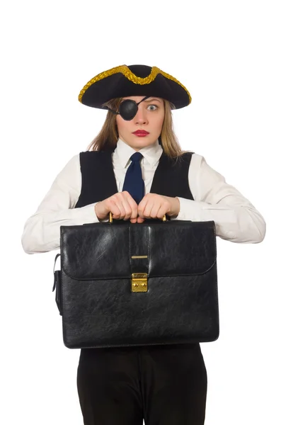 Pretty pirate girl holding bag — Stock Photo, Image