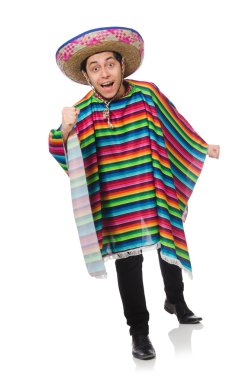 Komik Meksika giyen panço beyaz izole