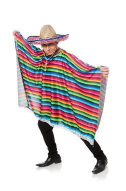 Funny mexican wearing poncho isolated on white clipart