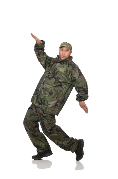 Jongeman in soldaat uniform geïsoleerd op wit — Stockfoto